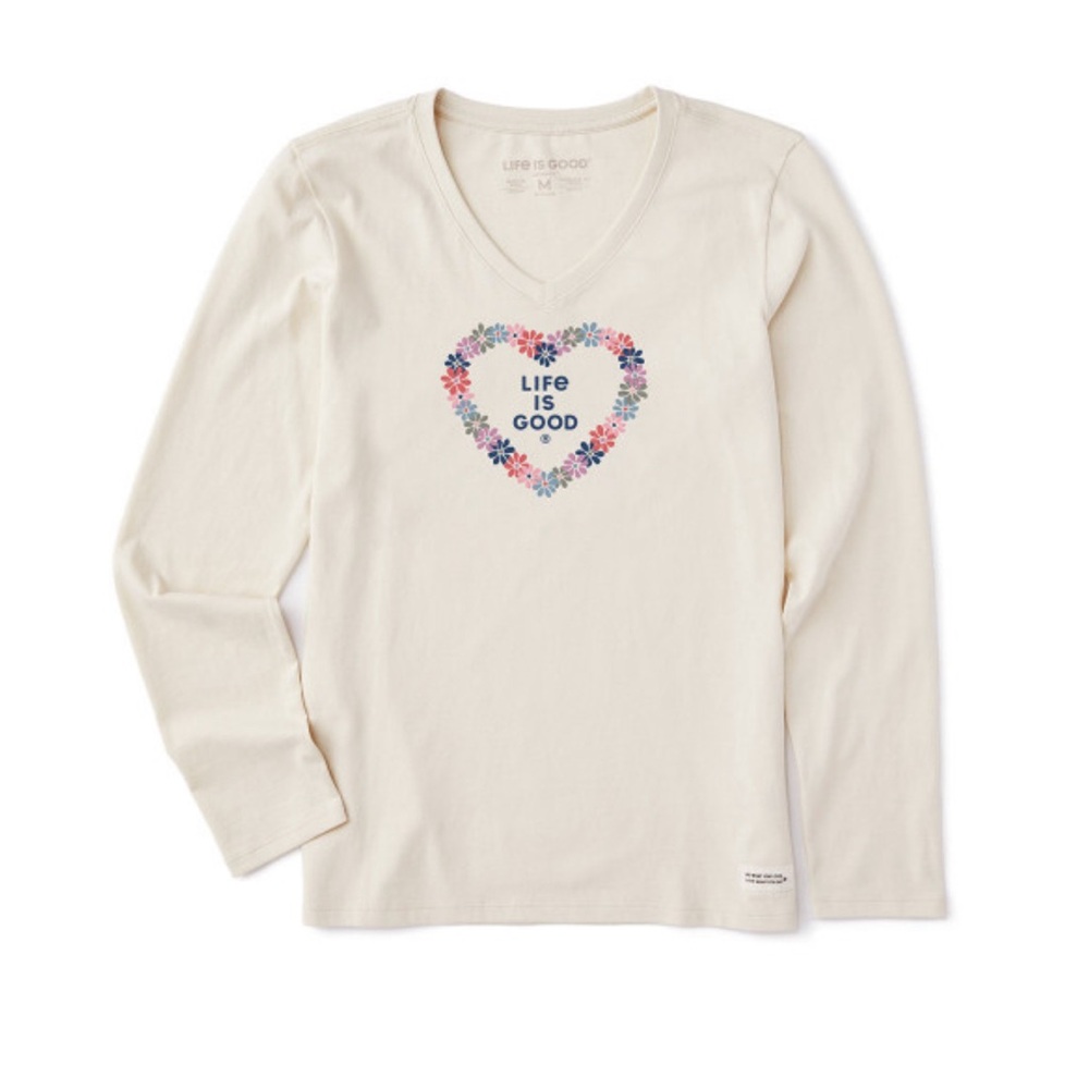 Women's Life is Good Long Sleeve Rainbow Daisy Heart Tee Large L